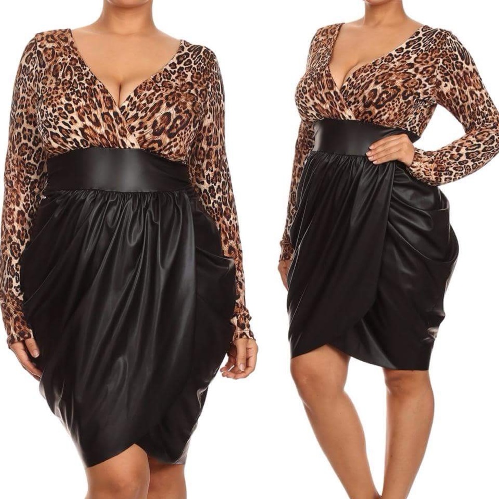 Plus Size Lepoard Print Bodycon Dress